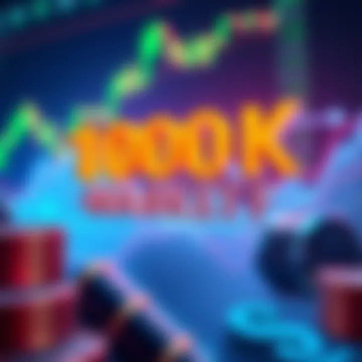 A graphic showing a landmark of 100,000 CHF with currency symbols and financial charts in the background.