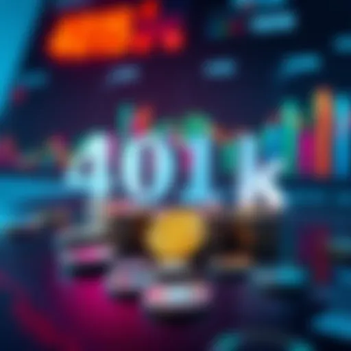 A visual representation of a 401k plan incorporating cryptocurrency, showing a diverse portfolio with coins and charts.