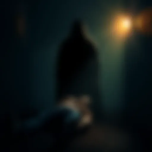 A shadowy figure looming over a person restrained in a dimly lit room, symbolizing the rise of abductions associated with cryptocurrency.