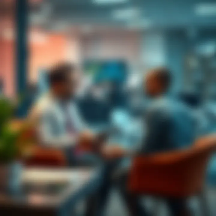 An accountant sitting with a client, discussing cryptocurrency sales in an office setting.