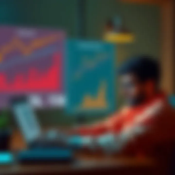 A person comparing prices on a laptop with a frustrated expression, surrounded by charts showing rising costs.