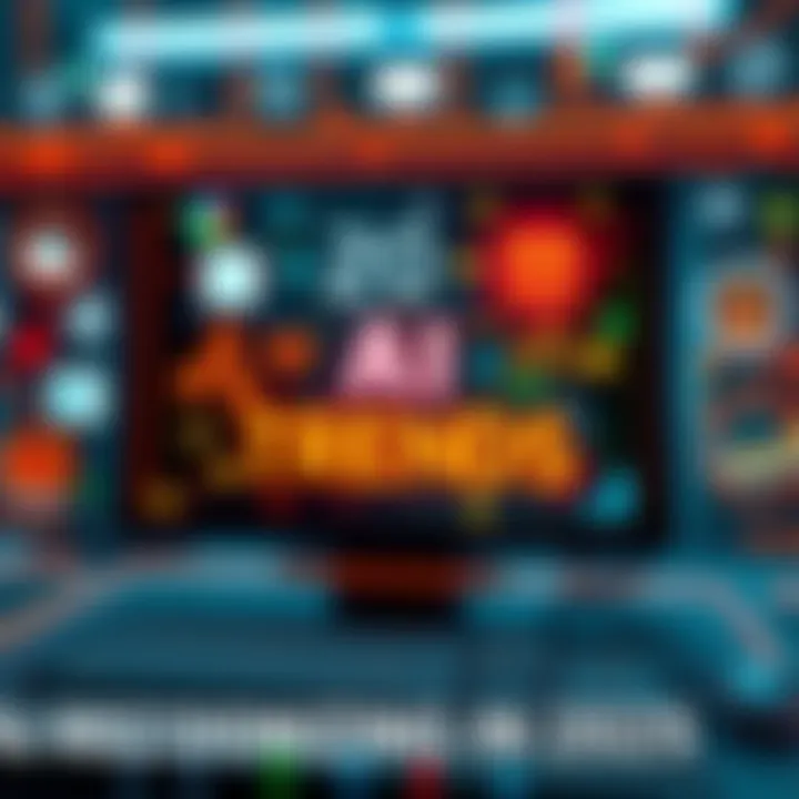A digital display showing various icons representing trends in multiple industries detected by AI technology, such as finance, healthcare, and technology.