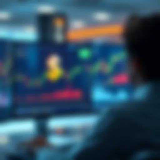 Graphic showing a person looking at a computer screen displaying trading charts and a dollar sign, symbolizing a $10,000 airdrop opportunity on the Extended platform.