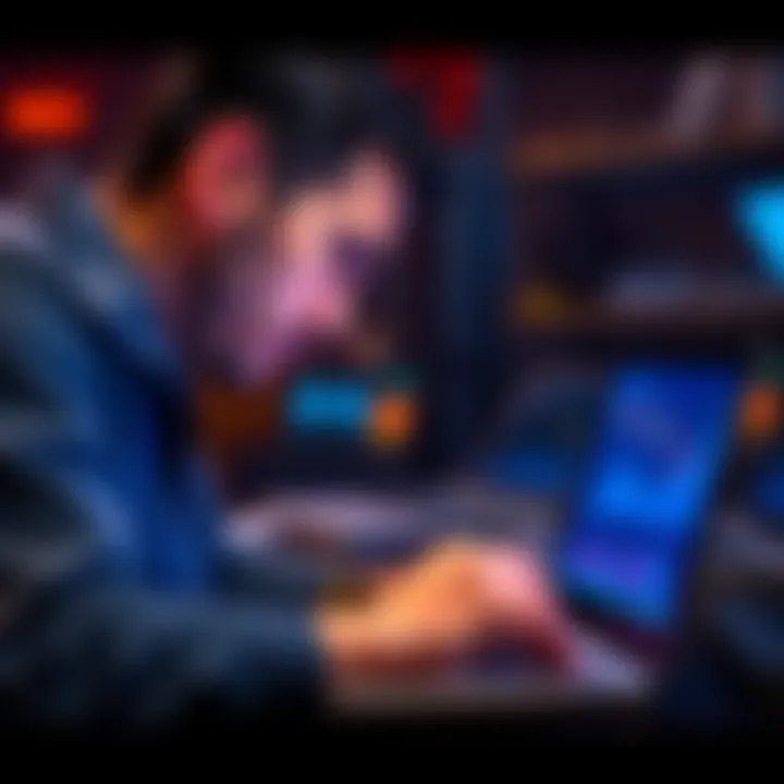 A person looking at a declining cryptocurrency chart on a laptop, showing disappointment over a bad investment.