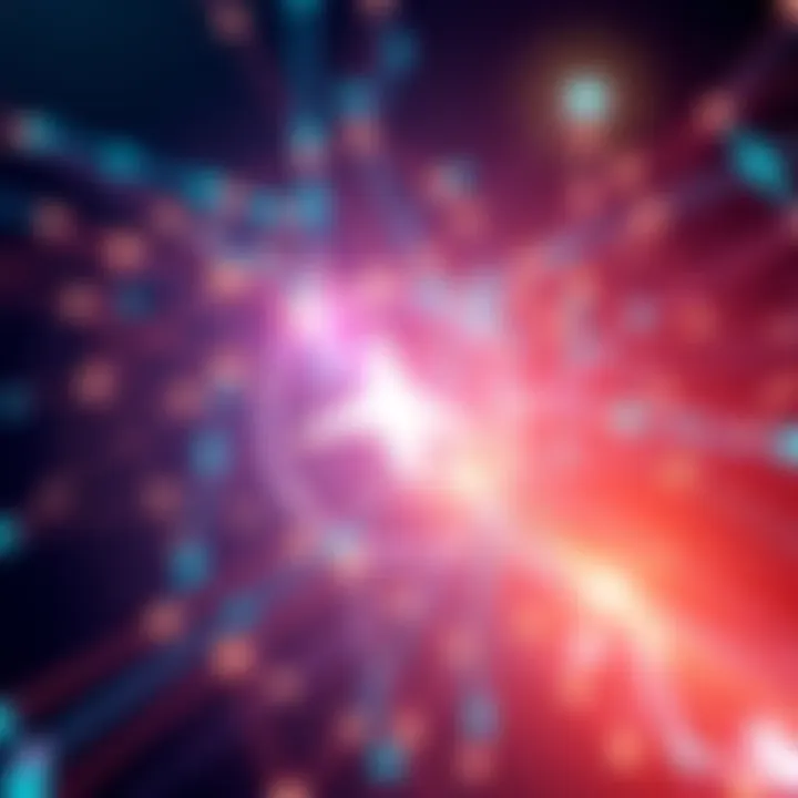 A digital representation of AMINA bank's institutional staking service for Polygon, showcasing a network of connected nodes and cryptocurrency symbols.