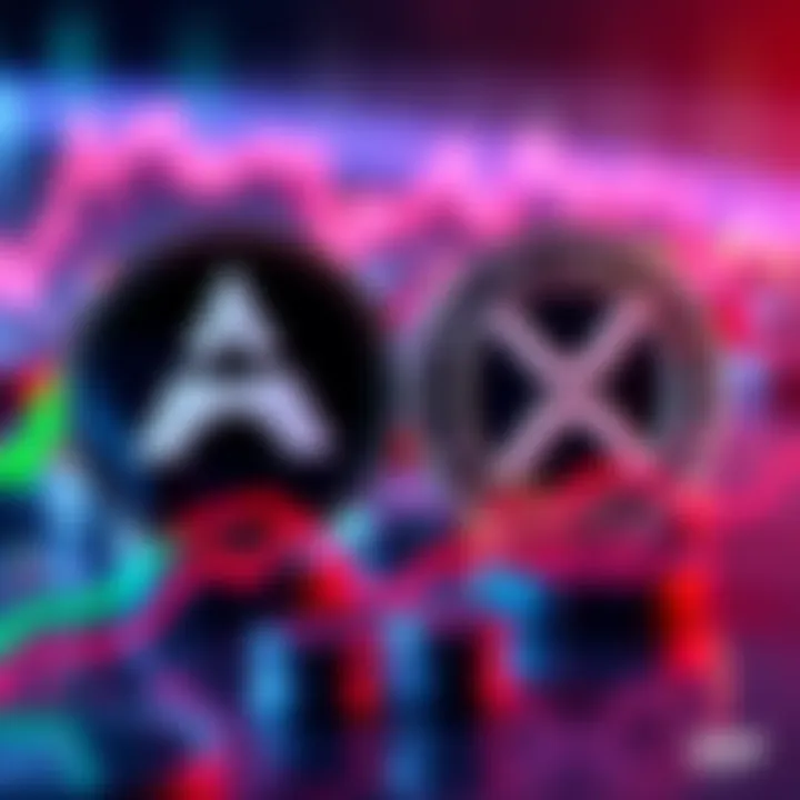 A graphic showing Amp Token and XRP logos with market trend lines indicating potential price changes.