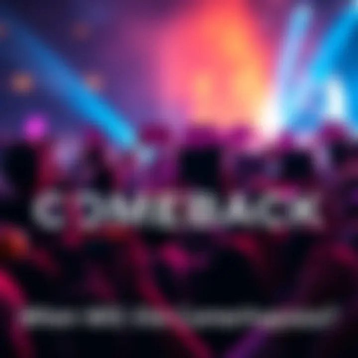 A crowd eagerly awaits a performance, holding signs and banners, excited for the upcoming event.