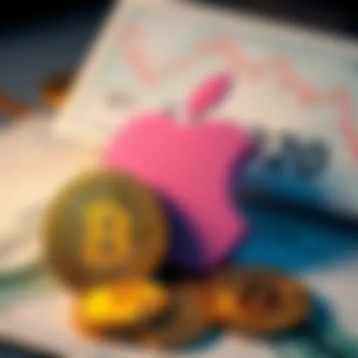 A visual comparison of Apple stock certificates and Bitcoin coins, representing investment choices in the market.