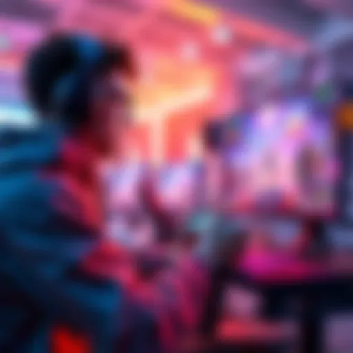 A gamer using a high-tech console with vibrant graphics on the screen, showcasing an immersive AAA game experience powered by Arbitrum technology.