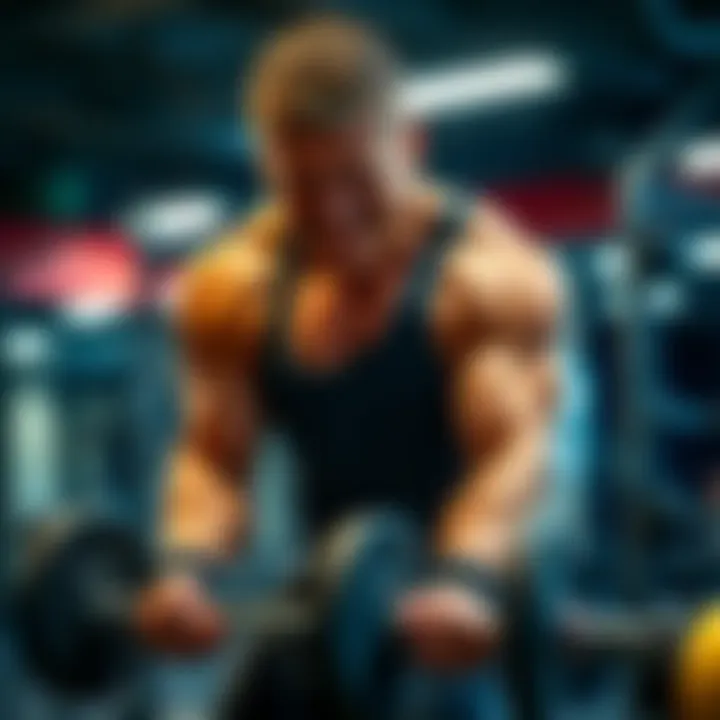 A focused athlete lifting weights in a gym, showcasing determination and strength training.