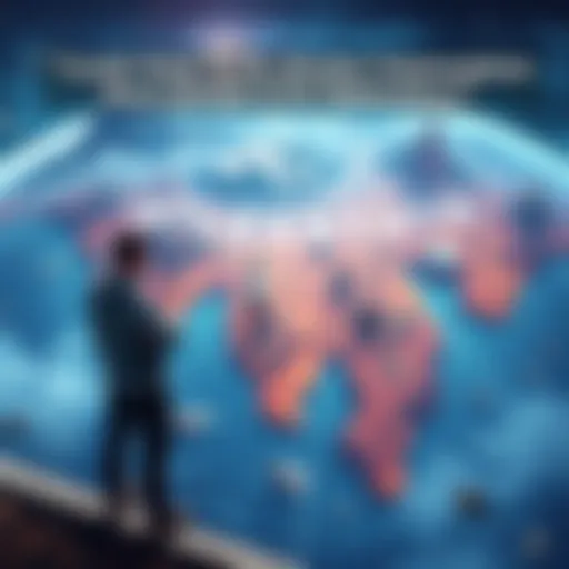 A digital landscape representing Atlas Earth, with buildings and investments depicted visually, showing a player concerned about potential game shutdown.