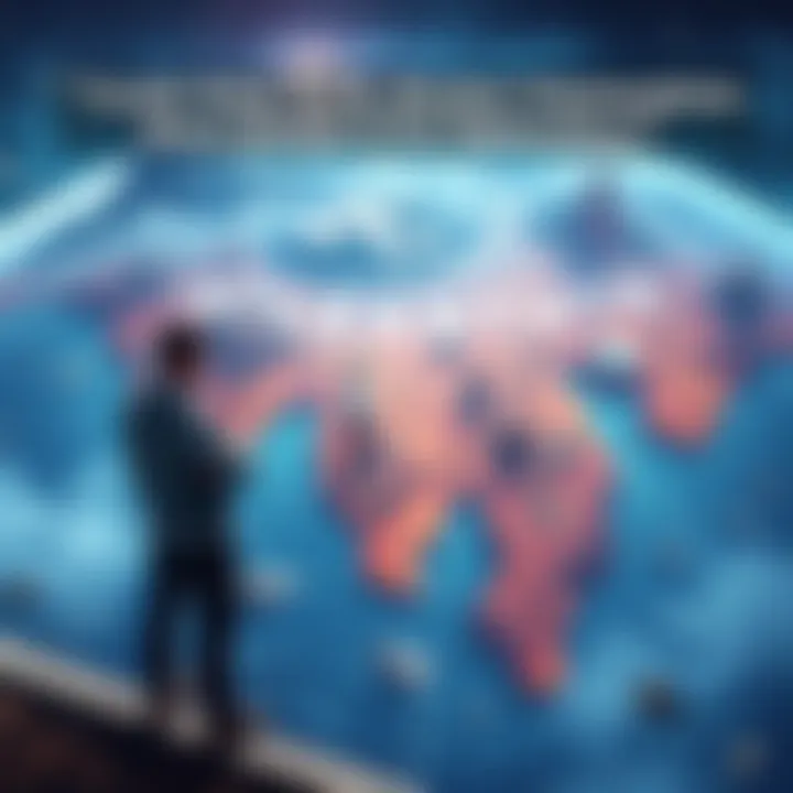 A digital landscape representing Atlas Earth, with buildings and investments depicted visually, showing a player concerned about potential game shutdown.