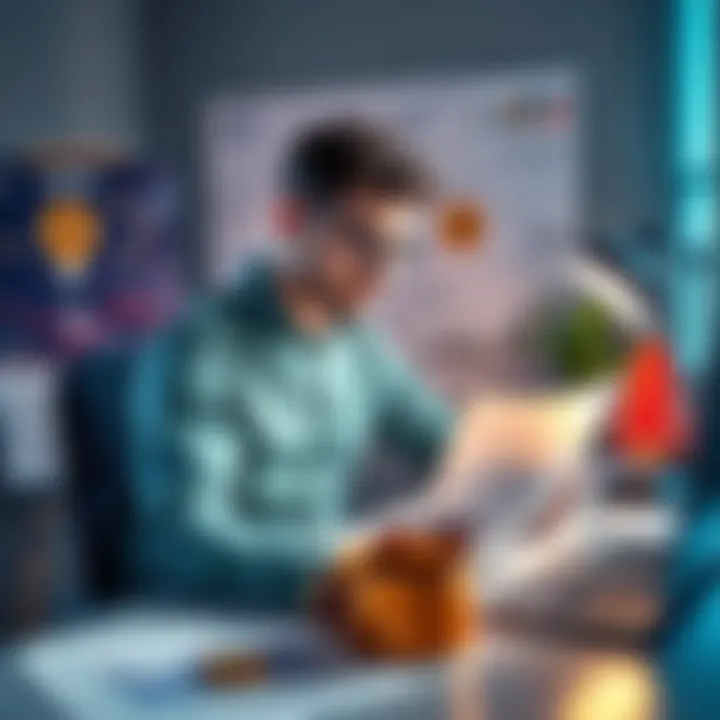 A young Australian sitting at a desk with investment charts, planning weekly investments, surrounded by symbols of ETFs, gold, and cryptocurrency.