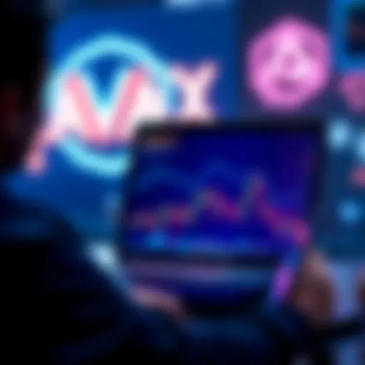 A person analyzing cryptocurrency charts on a laptop with AVAX logo in the background