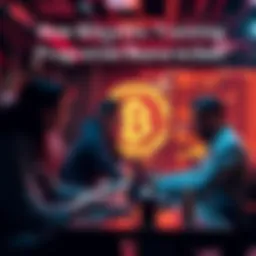 Graphic showing developers collaborating on Bitcoin open source projects, with mentorship support in a digital environment