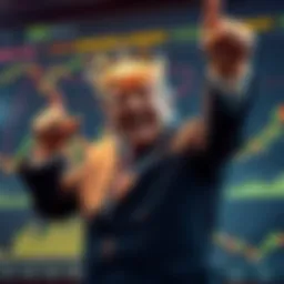 Baron Trump celebrating a successful trade in front of financial charts showing profit from the crypto market.