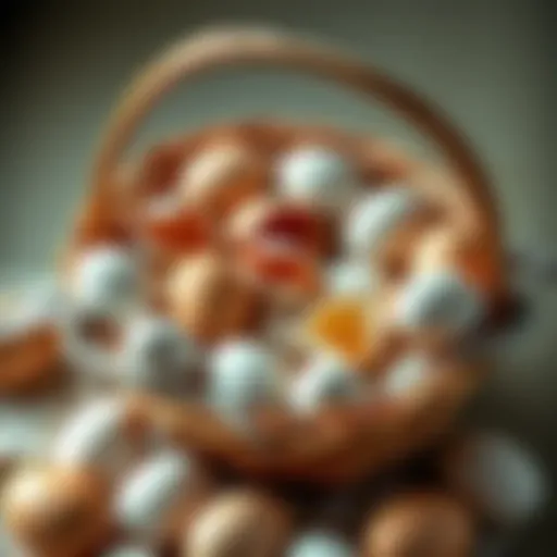 A basket filled with eggs, symbolizing investment concentration, with some eggs cracked to show risk.