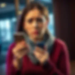 A woman from British Columbia looks distressed while holding her phone, symbolizing the impact of SIM swap fraud on her life.