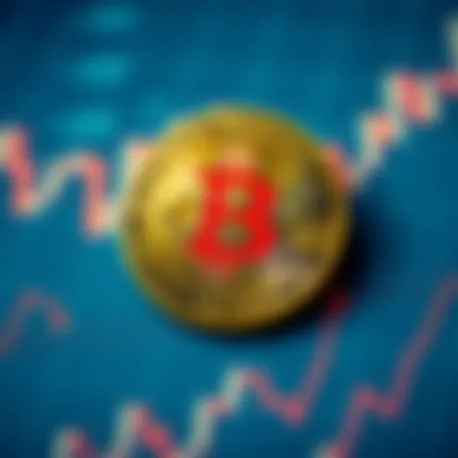 A Bitcoin coin placed on a fluctuating stock market graph, symbolizing investment strategy and market trends, reflecting the value of holding Bitcoin over time.
