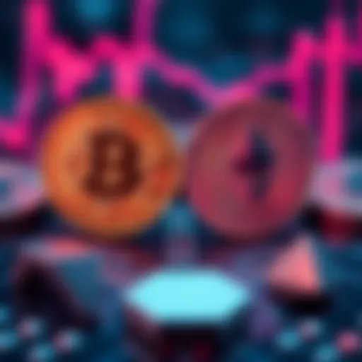 A visual representation of Bitcoin and Ethereum coins with arrows indicating a trade.