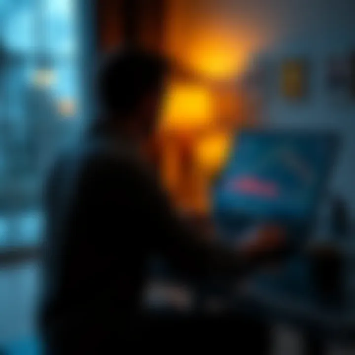 A person sitting alone at a table, gazing at a laptop showing Bitcoin charts, with a framed photo of their father beside them.
