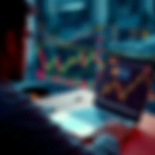 A person contemplating a Bitcoin buy with a laptop and charts on the screen.