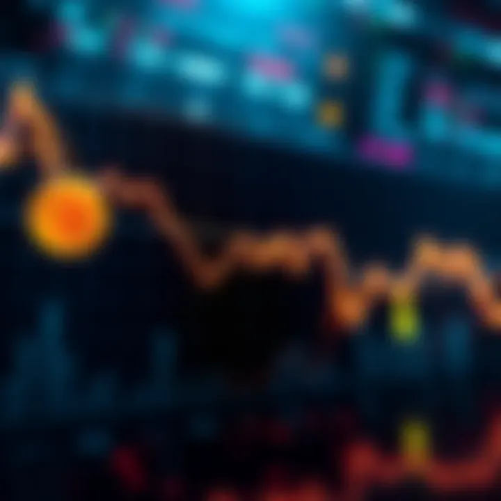 Graph showing the decline in Bitcoin and Kaspa prices with downward arrows