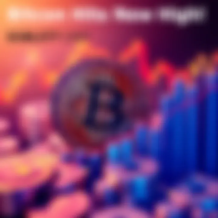 Bitcoin symbol with rising graph and excitement over hitting record price, $168,577 CAD