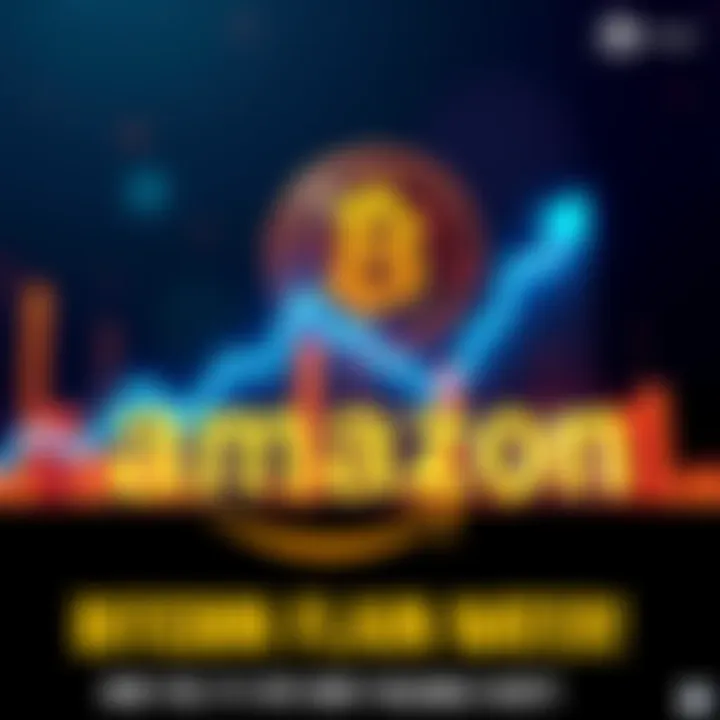Bitcoin symbol with a graph showing it rising above the Amazon logo, celebrating its new ranking as the fifth most valuable asset