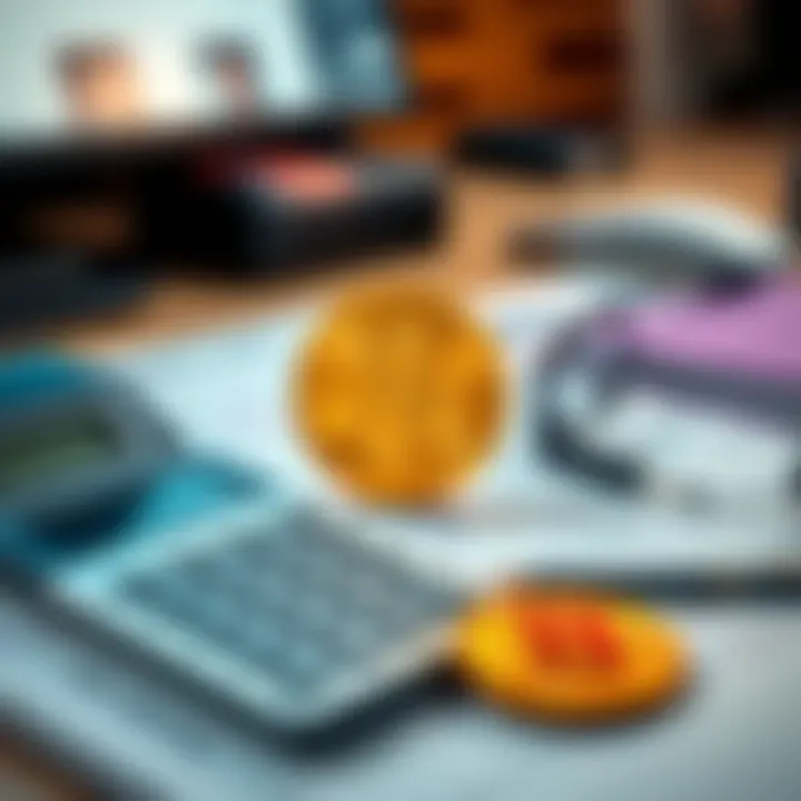 A calculator, Bitcoin logo, and GBP symbol on a desk, illustrating accounting for Bitcoin in UK Ltd companies