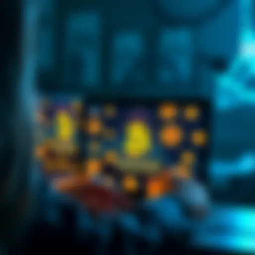 A person looking at a laptop with Bitcoin symbols and tips for beginners displayed on the screen