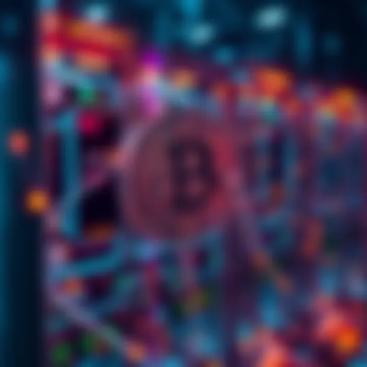 A visual representation of Bitcoin blockchain data being stored across multiple nodes in a decentralized network.