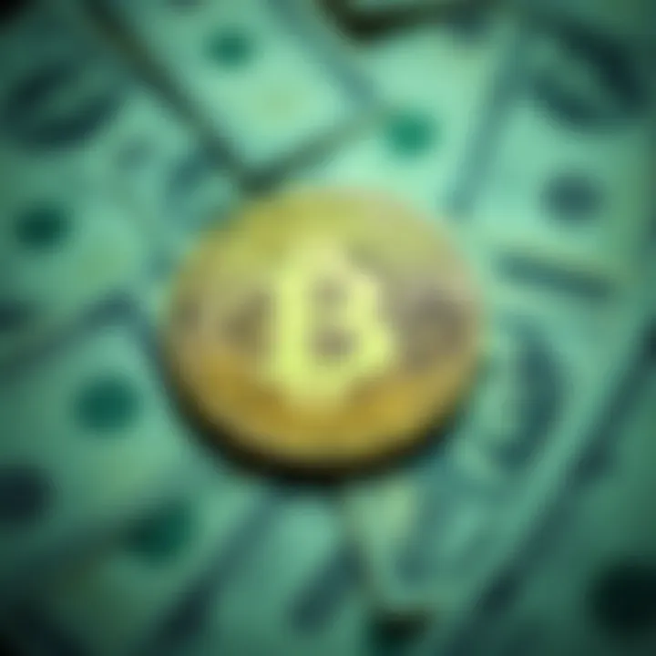 A Bitcoin Cash symbol prominently displayed on a background of cash notes, representing the concept of peer-to-peer transactions and financial freedom.