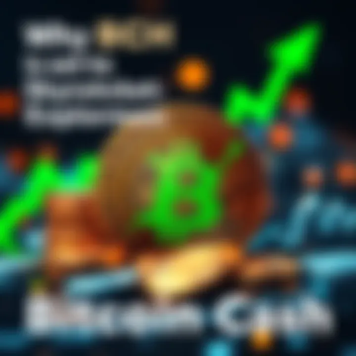 Bitcoin Cash logo with upward trend line and coins symbolizing price increase