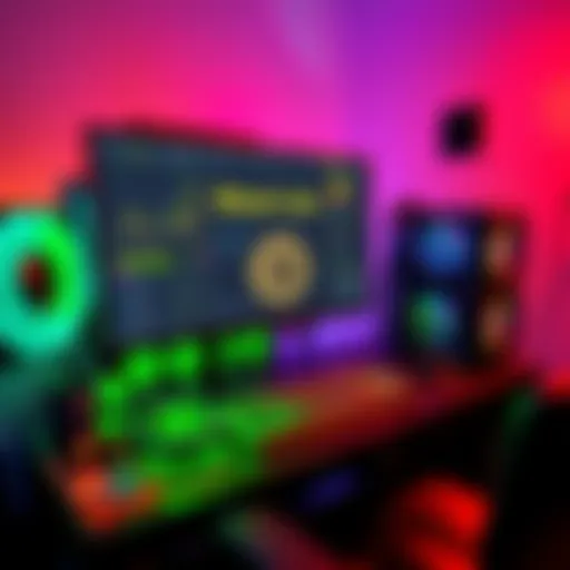A computer setup with mining equipment for Bitcoin Cash, featuring graphics cards and a monitor displaying mining statistics.