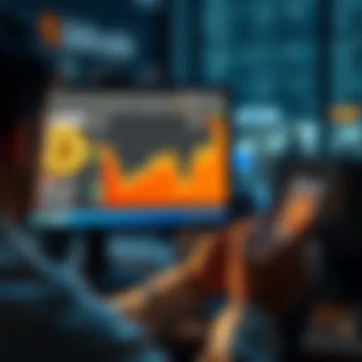 A person looking at a computer screen showing a Bitcoin exchange platform while holding a phone, looking confused about the withdrawal process