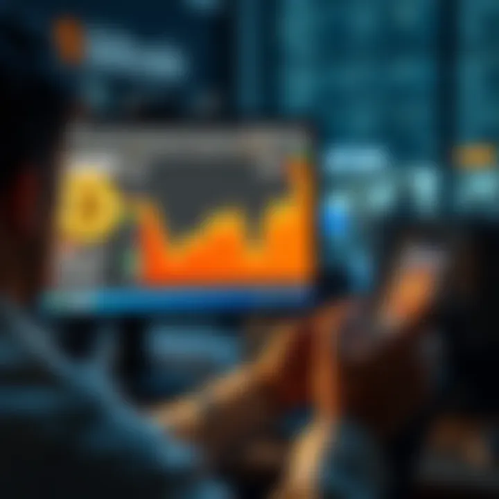 A person looking at a computer screen showing a Bitcoin exchange platform while holding a phone, looking confused about the withdrawal process