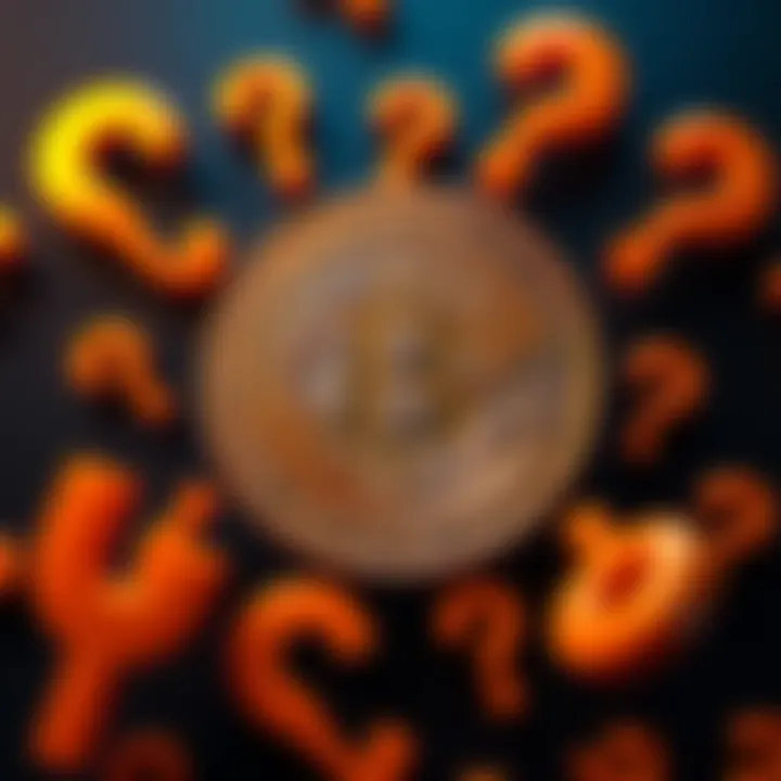 A Bitcoin coin surrounded by question marks, representing the debate on its authenticity.