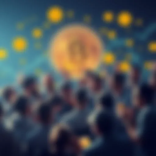 A diverse group of Bitcoin enthusiasts engaging in lively discussions, showcasing both rivalry and camaraderie, surrounded by Bitcoin symbols and charts.