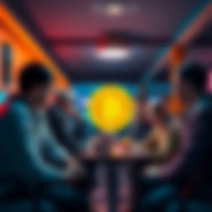 A group of people discussing the future of Bitcoin and its alignment with Satoshi's vision in a casual setting.