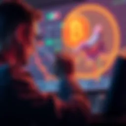 A worried investor watching Bitcoin price charts on a computer screen, with charts showing a downward trend and symbols of concern in the background.