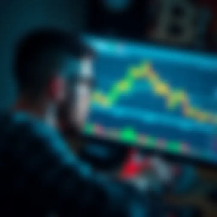 A worried investor looks at Bitcoin charts on a computer screen, reflecting the financial tension of buying crypto on credit in 2025.