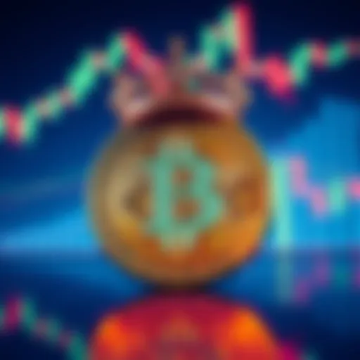 A Bitcoin symbol wearing a crown with a price graph in the background