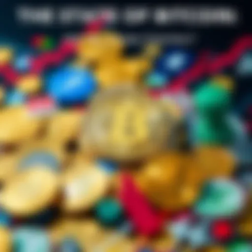 A collage of Bitcoin coins surrounded by symbols of traditional currencies and stock market graphs, showcasing the shift in finance.