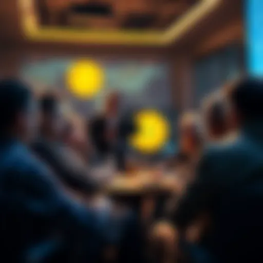 A group of people discussing Bitcoin in a forum setting, sharing insights and questions