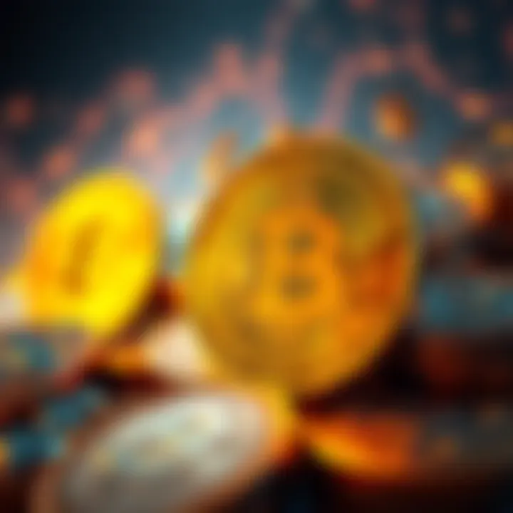 A graphic showing Bitcoin symbols alongside dollar signs, representing the connection between cryptocurrency and traditional finance.