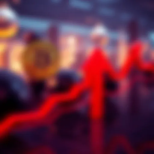 A downward trend graph representing Bitcoin and Ether ETF losses, with a red arrow indicating a significant drop in value.