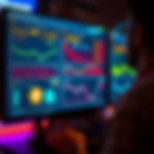 A person looking at a computer screen displaying various Bitcoin exchanges with charts and price indicators.