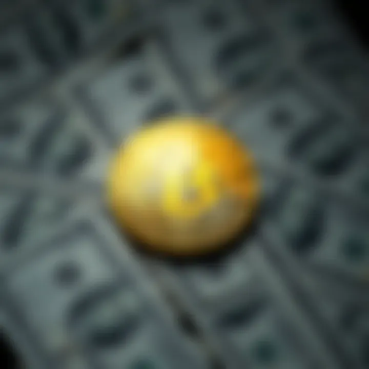 A visual of the Bitcoin symbol overlaying various U.S. dollar bills, representing its impact on finance.