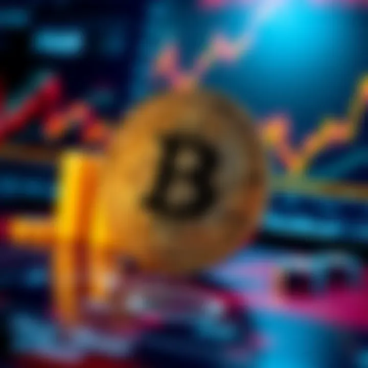 A shiny Bitcoin symbol surrounded by financial graphs and charts, illustrating its growth potential.